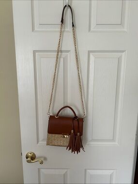 Mari Brown Tassel Accent Crossbody Bag with Gold Chain